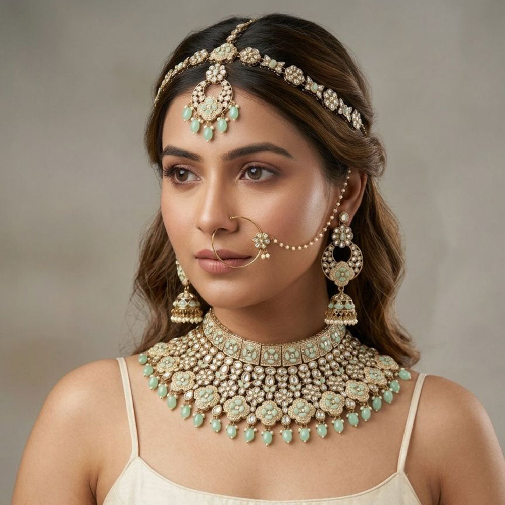 Tanish Art Jewellery Graceful Kundan Stone Semi-Bridal Choker Necklace Set