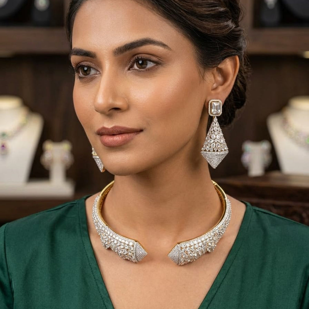 Tanish Art Jewellery Glamorous American Diamond Choker Necklace Set