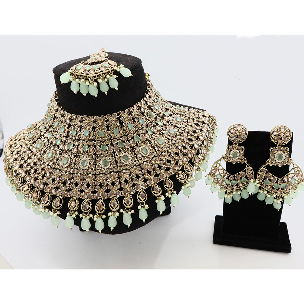 Tanish Art Jewellery Glamorous Crystal Stone Pearl And Beads Choker Necklace Set