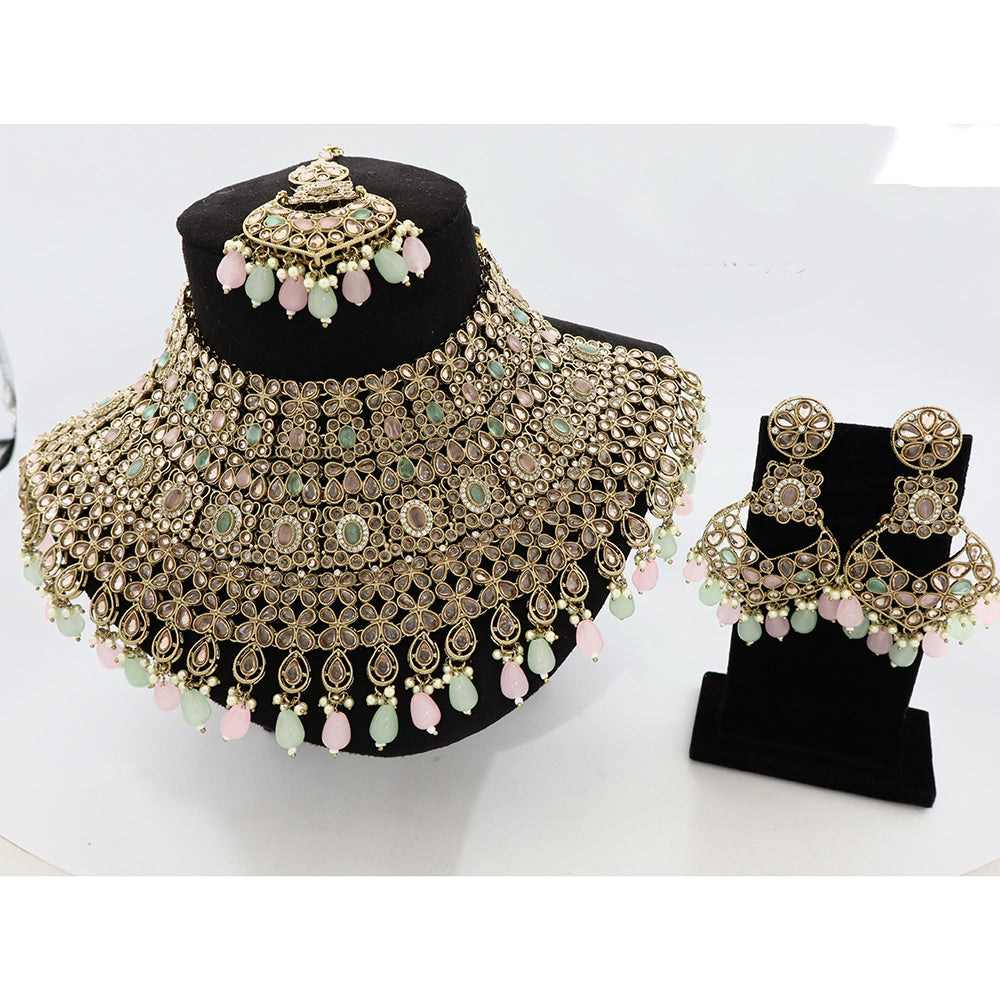 Tanish Art Jewellery Glamorous Crystal Stone Pearl And Beads Choker Necklace Set