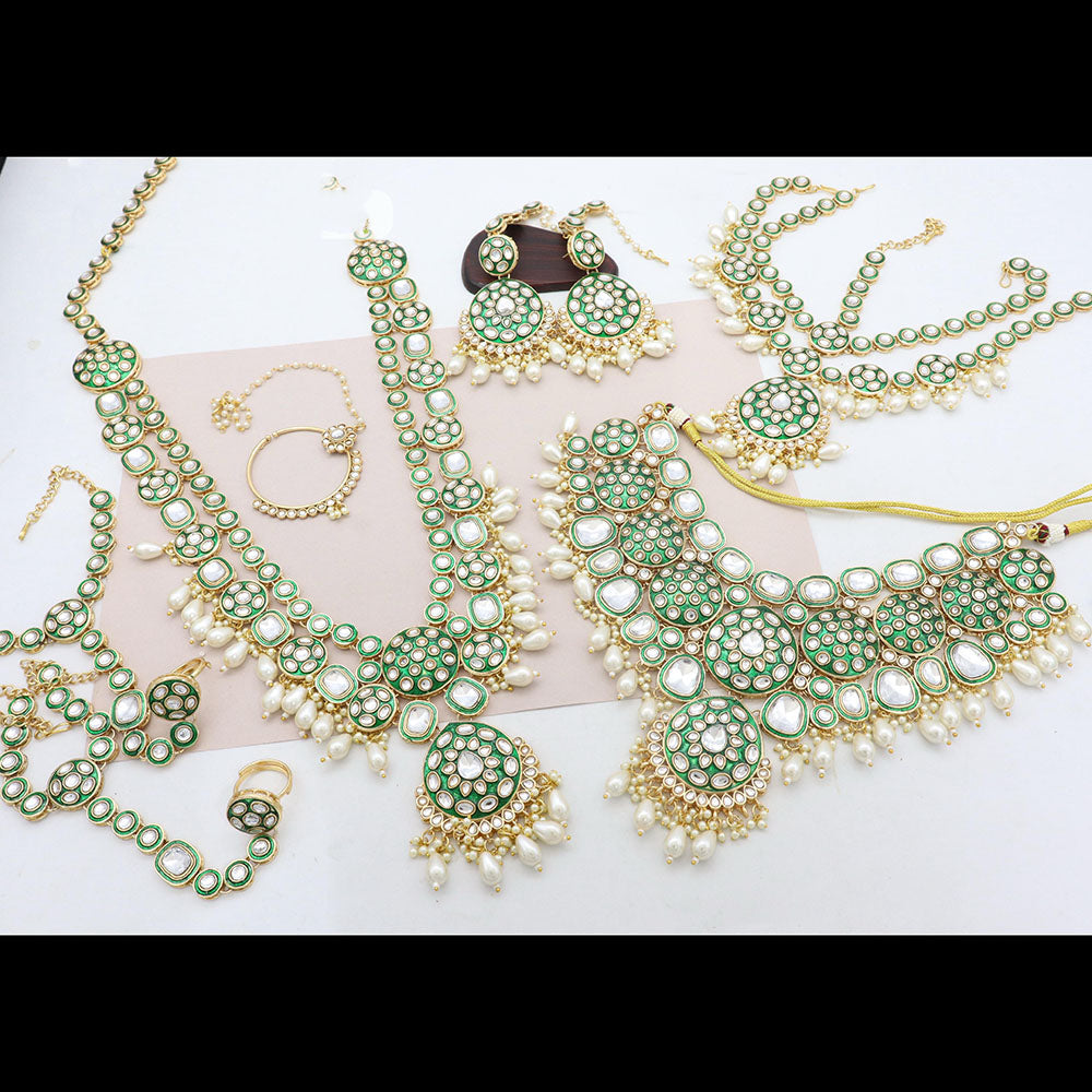 Tanish Art Polki Kundan Meenakari Pearl & Beads Bridal Jewellery Set
