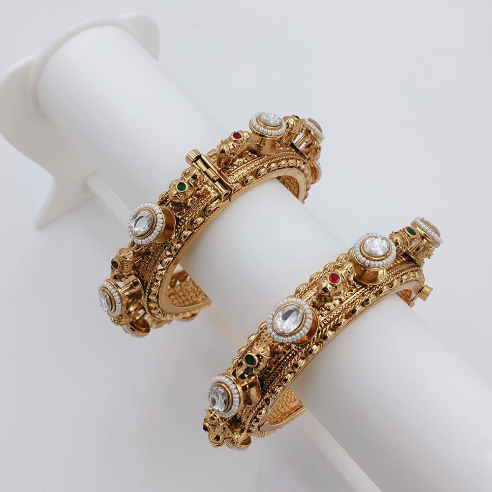 Tanish Art Jewellery Stylish Crystal Stone And Pearl Openable Bangles Set