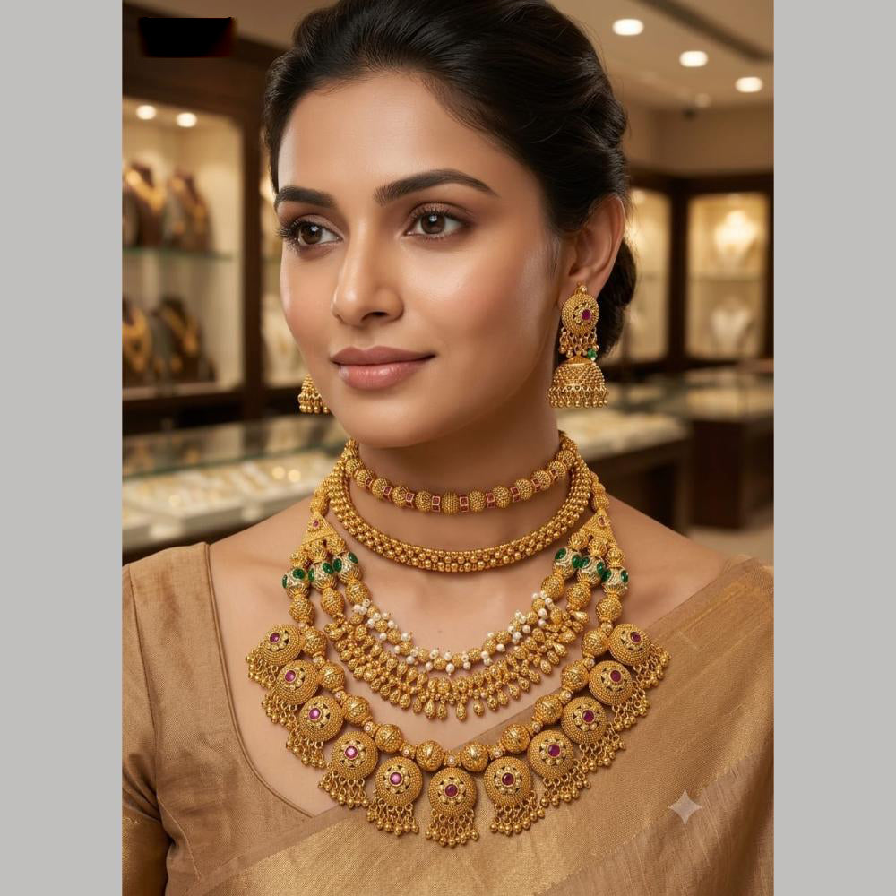 Tanish Art Jewellery Elegant Pota Stone And Pearl Multi Layer Necklace Set for Women