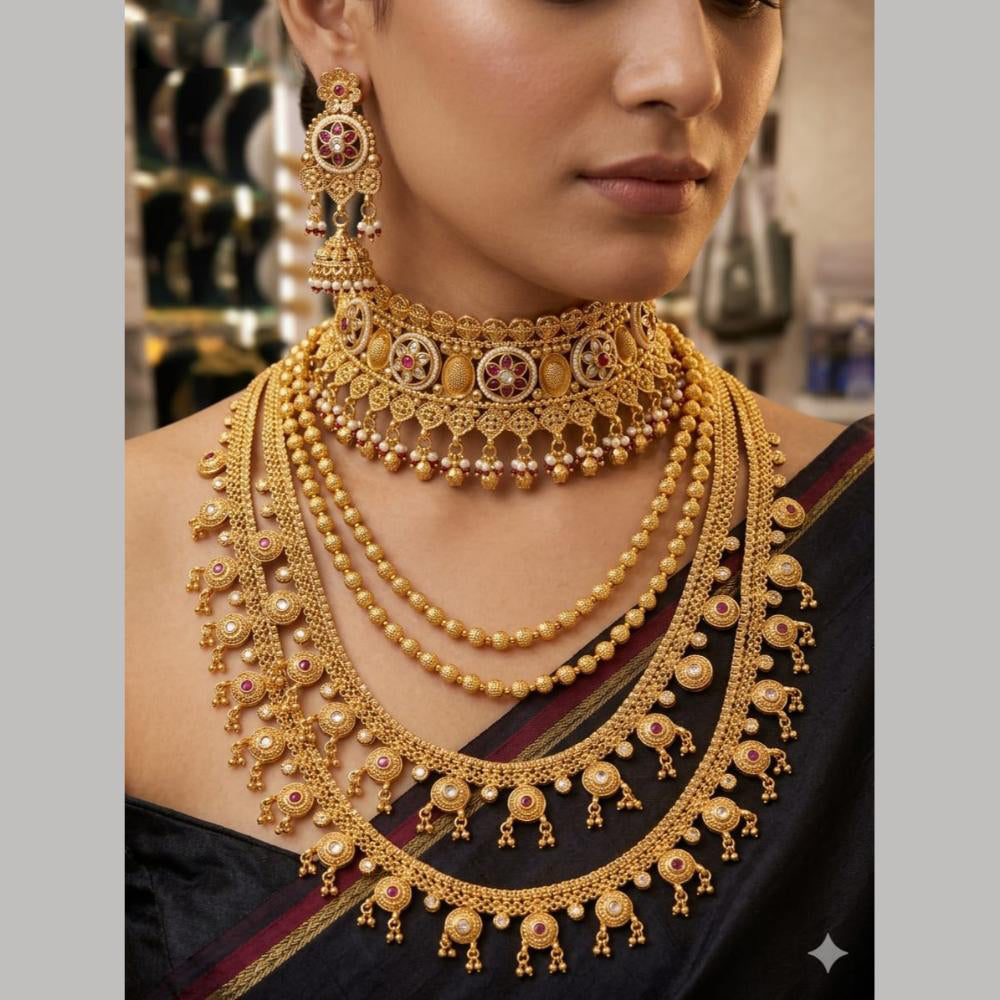 Tanish Art Jewellery Elegant Pota Stone And Pearl Multi Layer Necklace Set for Women