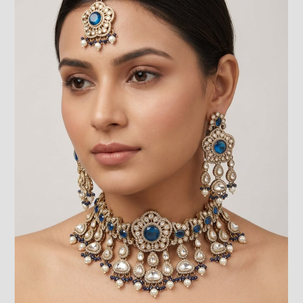 Tanish Art Jewellery Grand Pota Stone And Pearl Choker Necklace Set