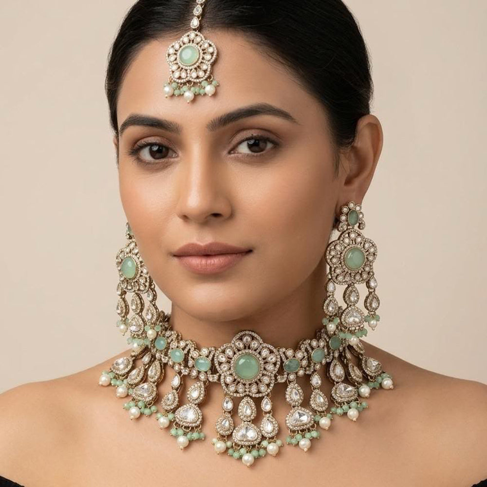 Tanish Art Jewellery Grand Pota Stone And Pearl Choker Necklace Set