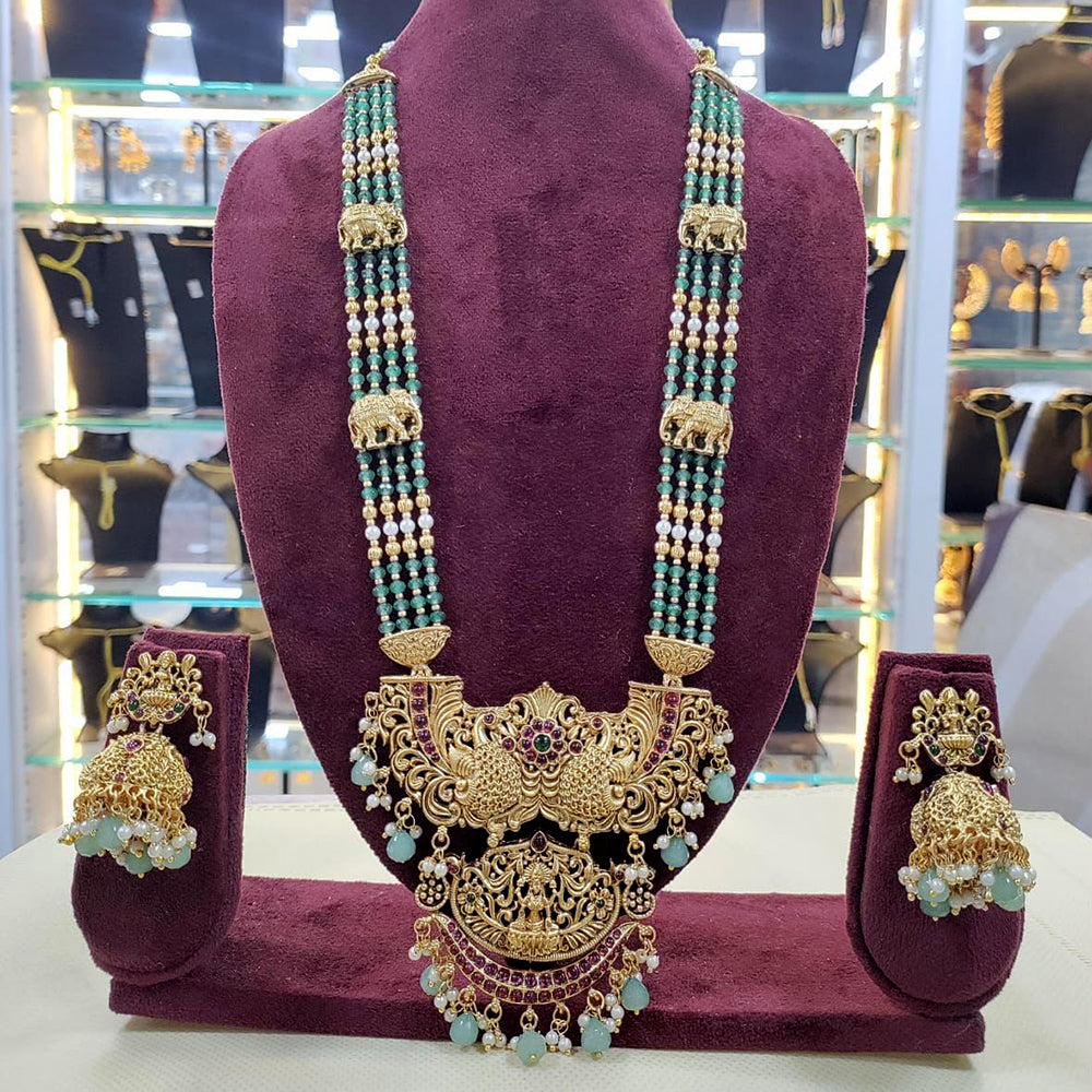 Tanish Art Jewellery Traditional Pota Stone And Pearl Temple Long Necklace Set