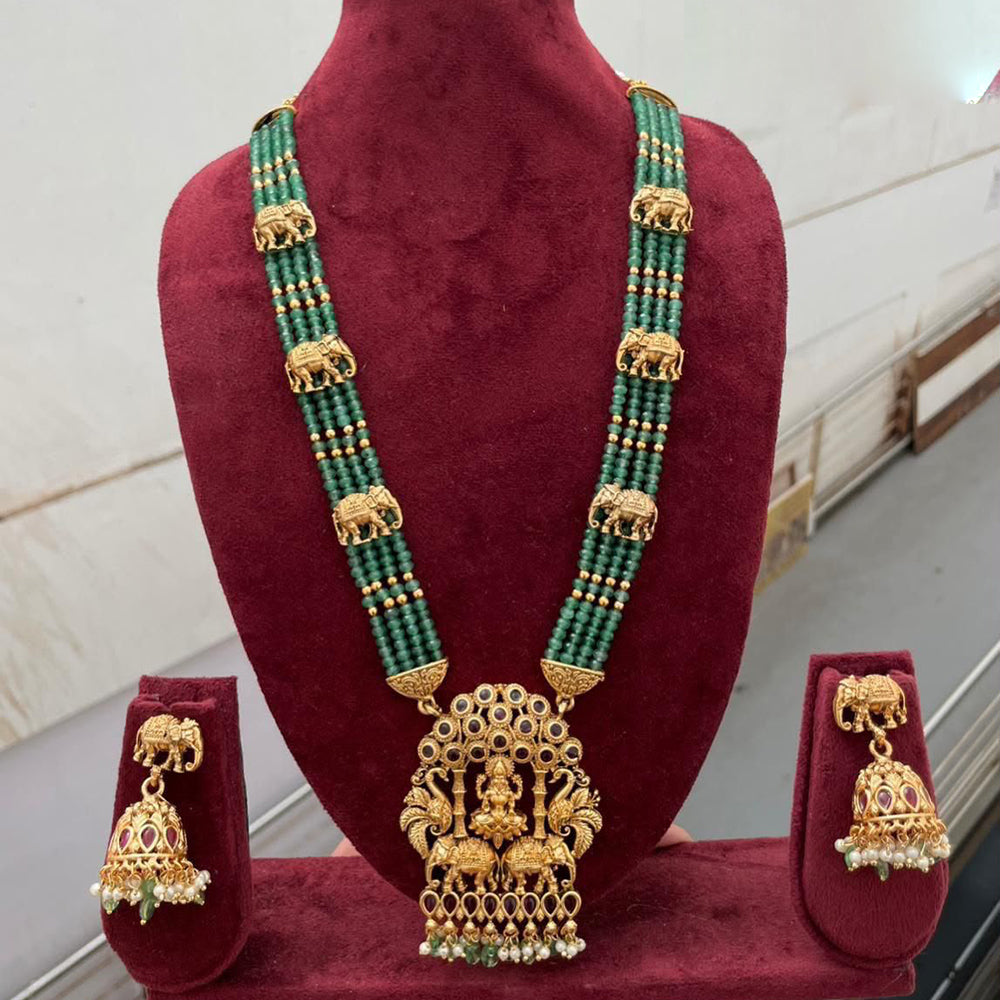 Tanish Art Jewellery Traditional Pota Stone And Pearl Temple Long Necklace Set