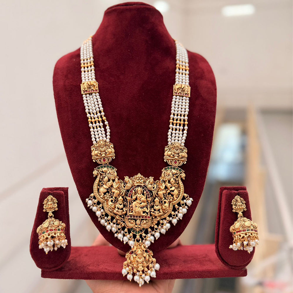 Tanish Art Jewellery Traditional Pota Stone And Pearl Temple Long Necklace Set