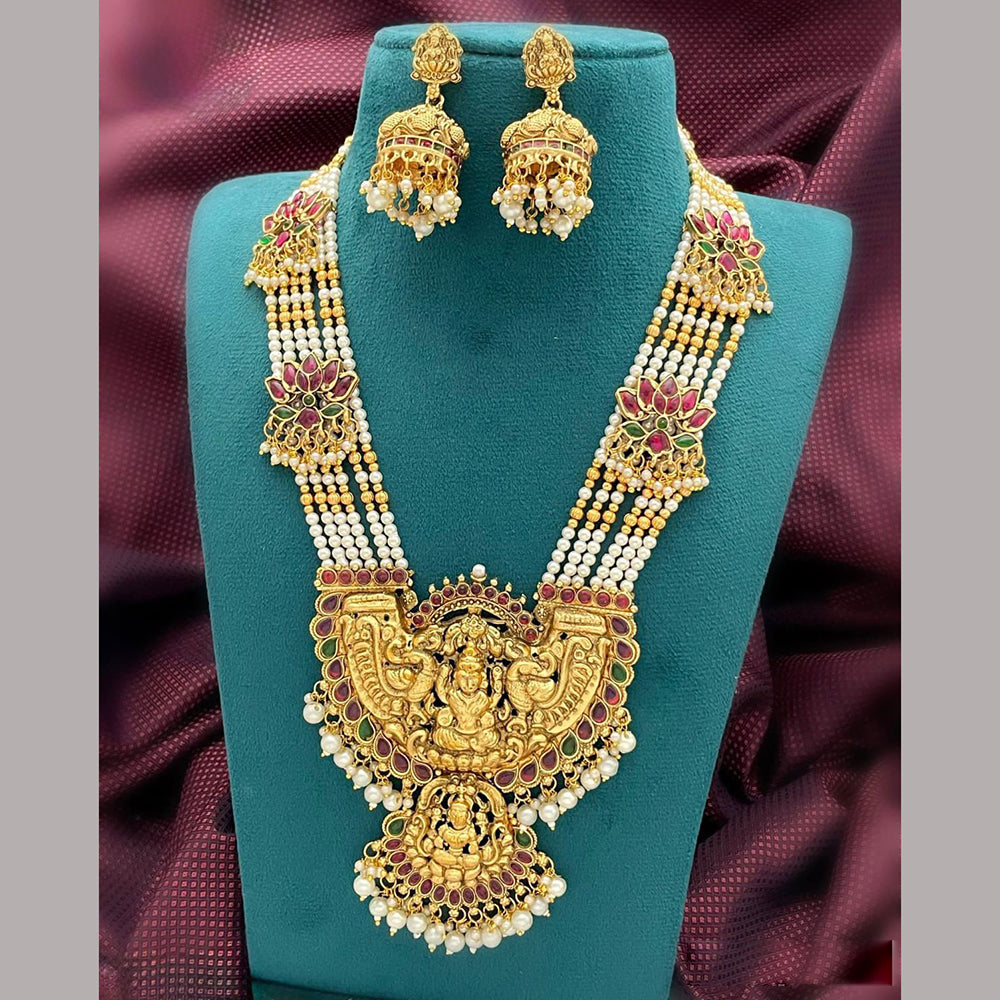 Tanish Art Jewellery Traditional Pota Stone And Pearl Temple Long Necklace Set