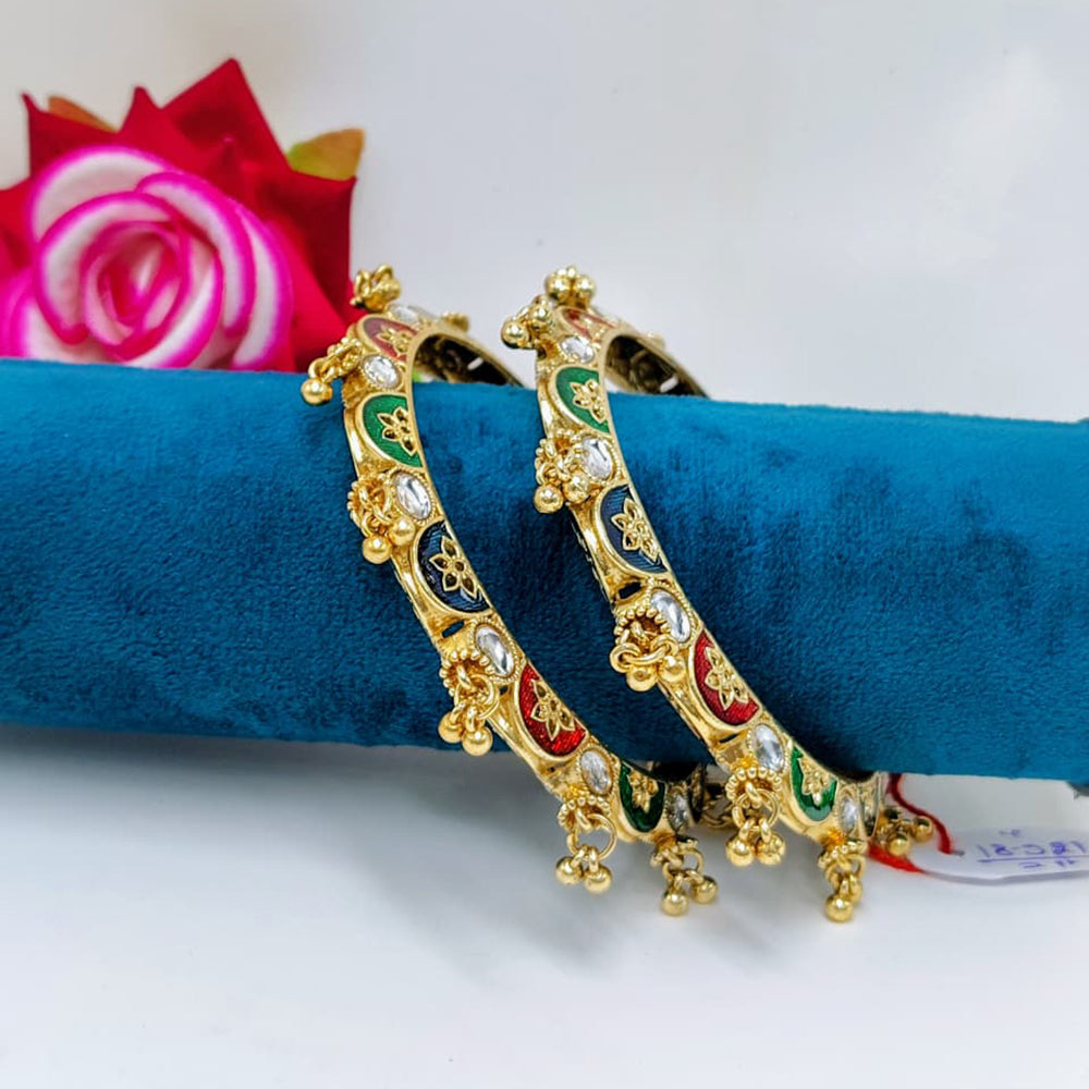 Tanish Art Jewellery Traditional Kundan Stone And Pearl Meenakari Bangles Set