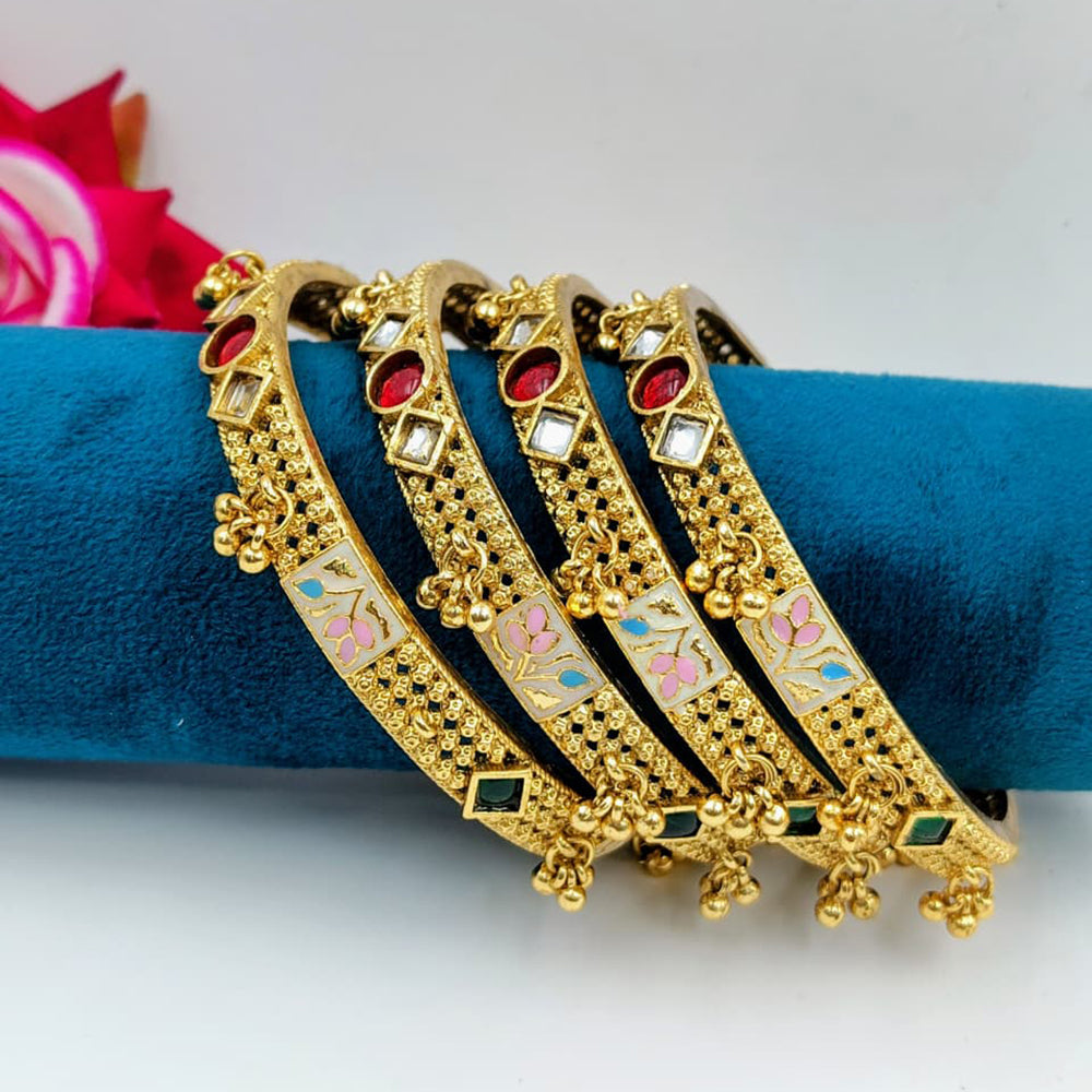 Tanish Art Jewellery Traditional Pota Stone And Pearl Meenakari Bangles Set