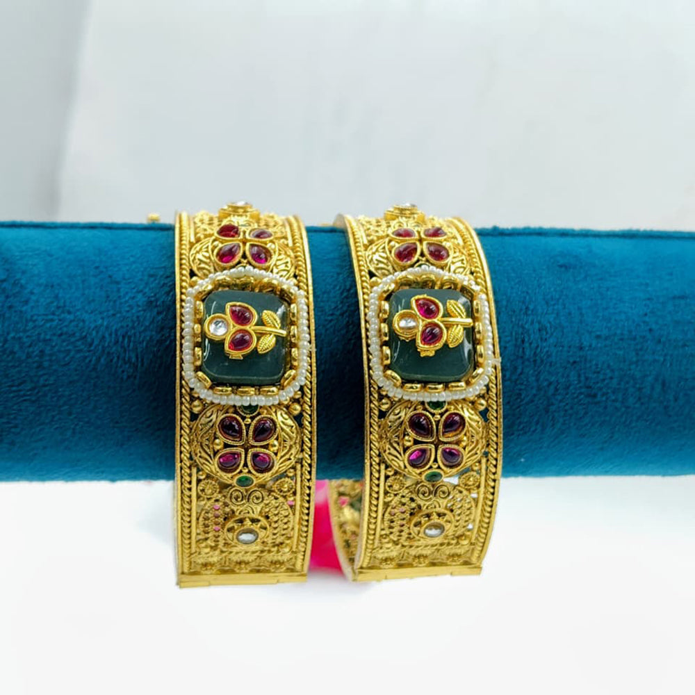 Tanish Art Jewellery Traditional Pota Stone And Pearl Openable Bangles Set