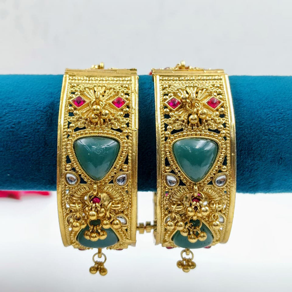 Tanish Art Jewellery Traditional Pota Stone And Pearl Openable Bangles Set