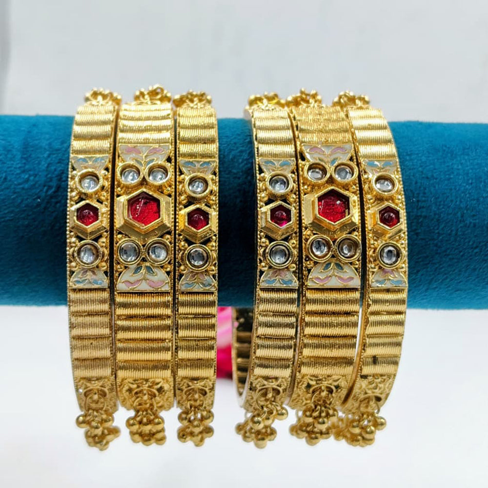 Tanish Art Jewellery Traditional Pota Stone And Pearl Meenakari Bangles Set