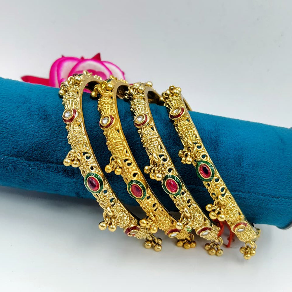 Tanish Art Jewellery Traditional Pota Stone And Pearl Meenakari Bangles Set