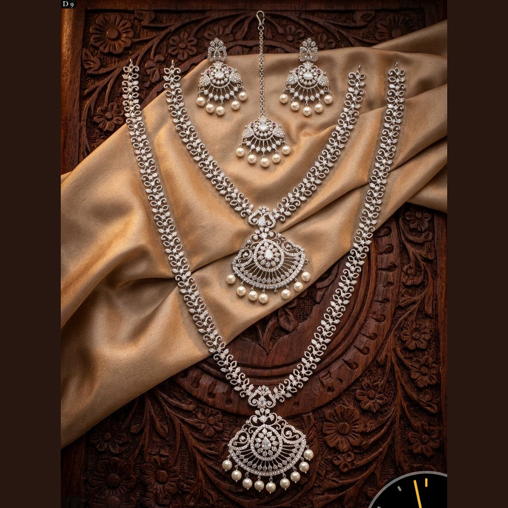 Tanish Art Jewellery Royal American Daimond Stone Double Necklace Set