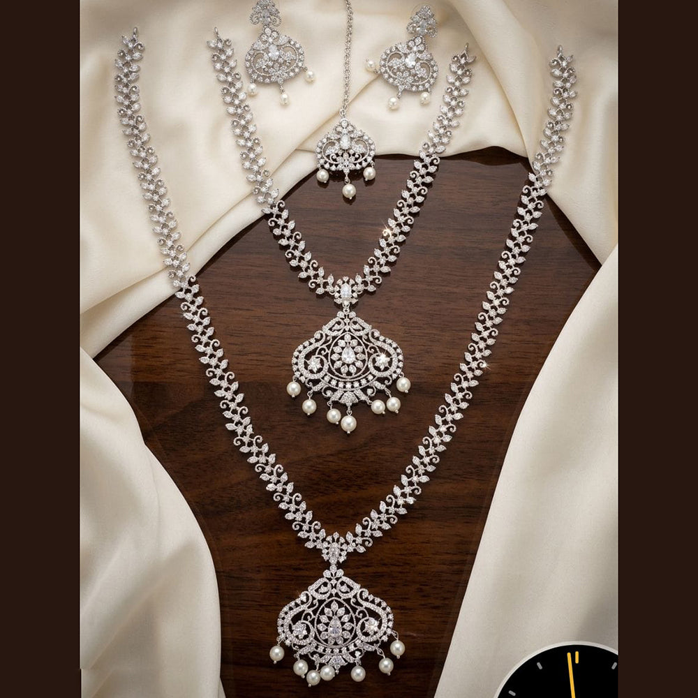 Tanish Art Jewellery Royal American Daimond Stone Double Necklace Set