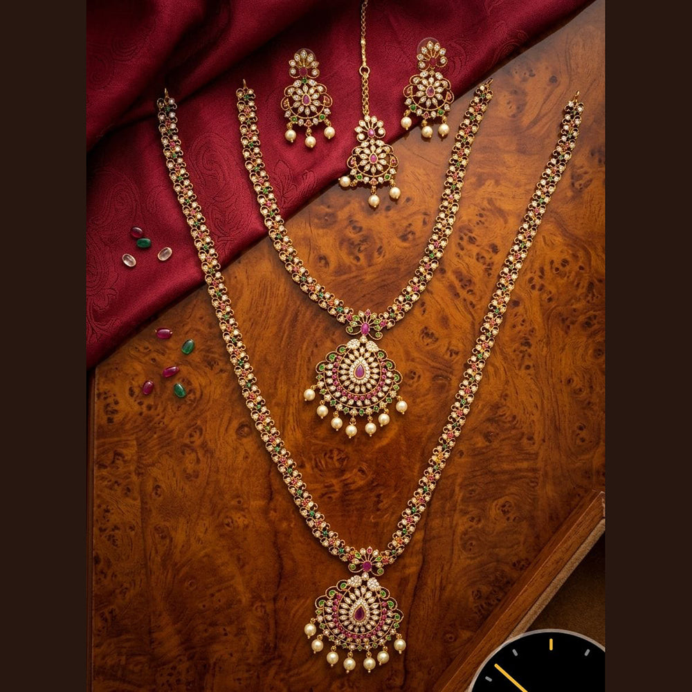 Tanish Art Jewellery Royal Pota Stone And Pearl Double Necklace Set