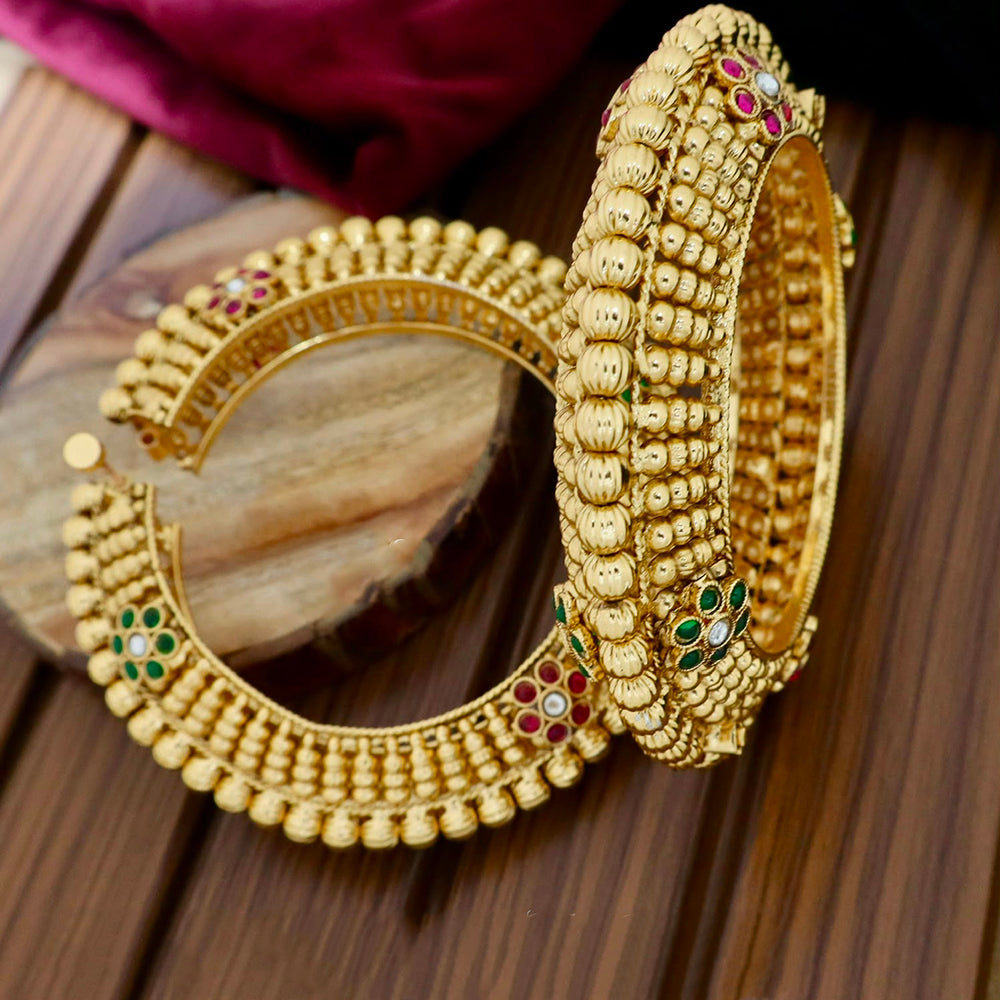 Tanish Art Jewellery Graceful Pota Stone And Pearl Openable Bangles Set