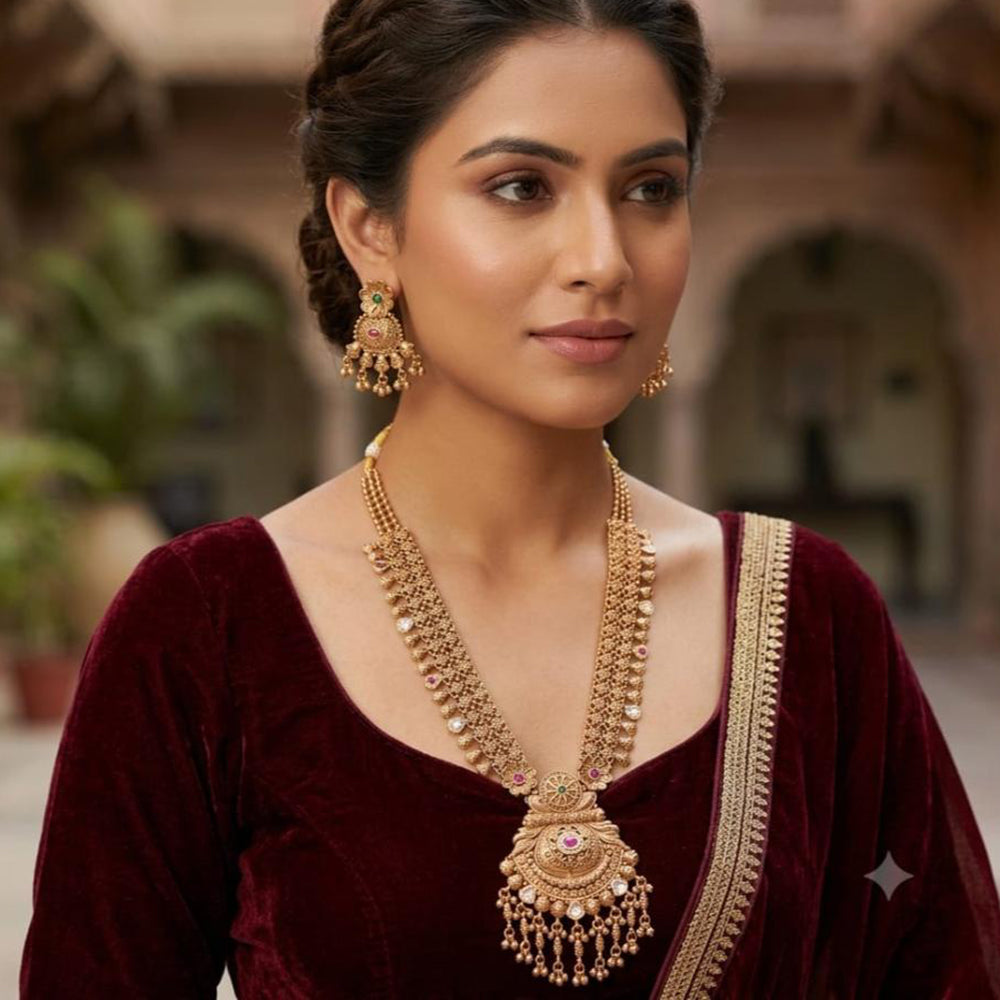 Tanish Art Jewellery Classic Pota Stone Pearl And Beads Long Necklace Set