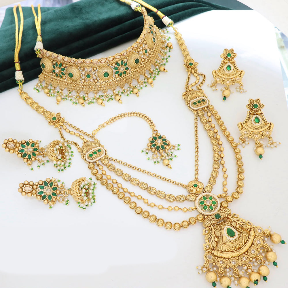 Tanish Art Jewellery Premium Pota Stone Beads And Pearl Double Necklace Set