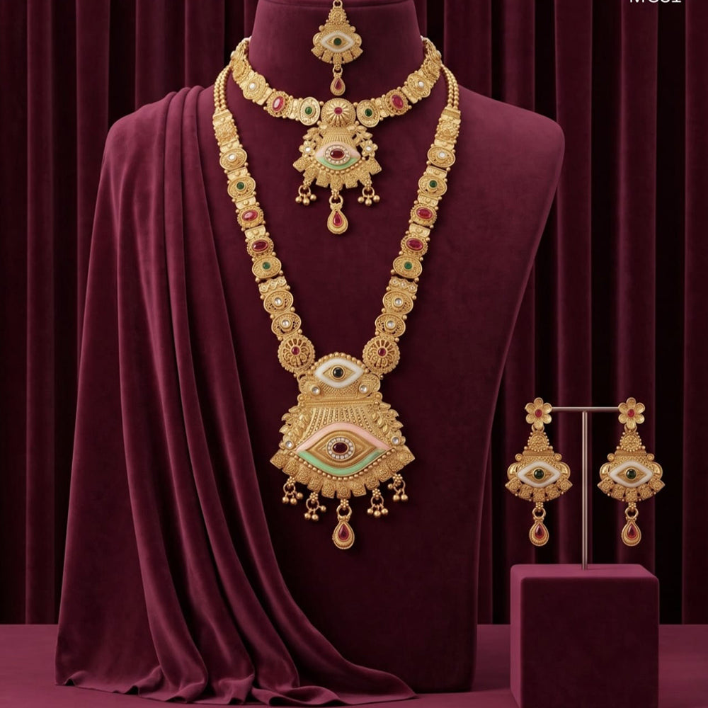 Tanish Art Jewellery Heritage Pota Stone And Pearl Double Meenakari Necklace Set