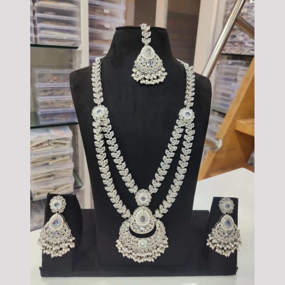 Tanish Art Jewellery Statement Crystal Stone And Pearl Long Neckalce Set