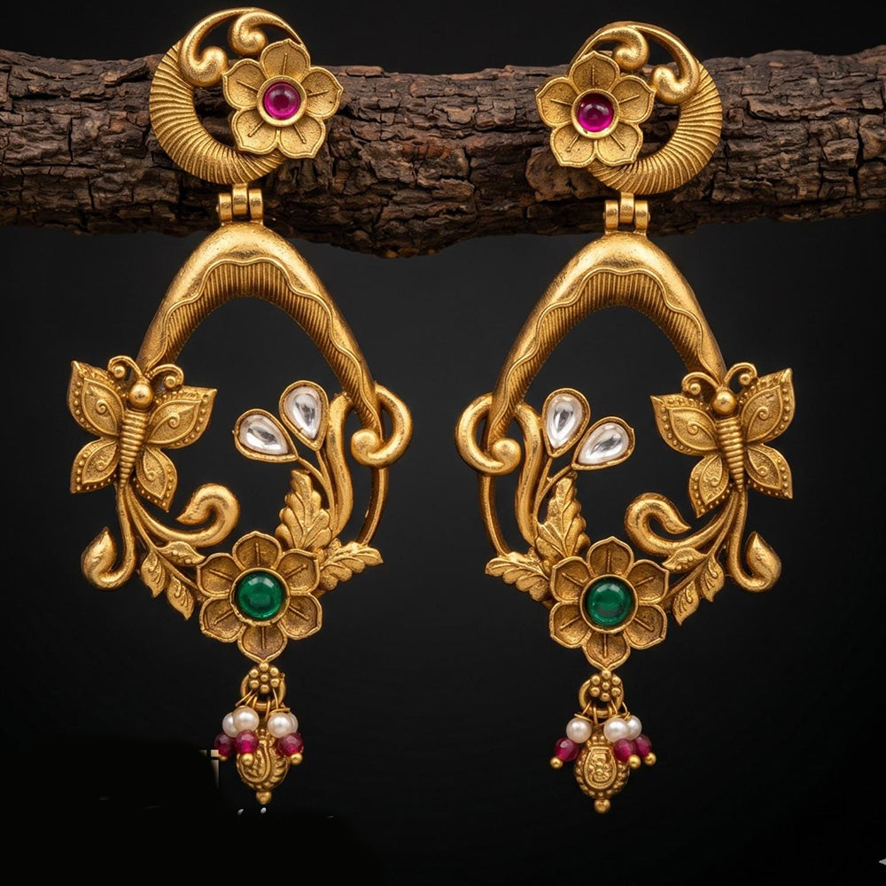 Tanish Art Jewellery Premium Copper Pota Stone And Pearl Dangler Earrings