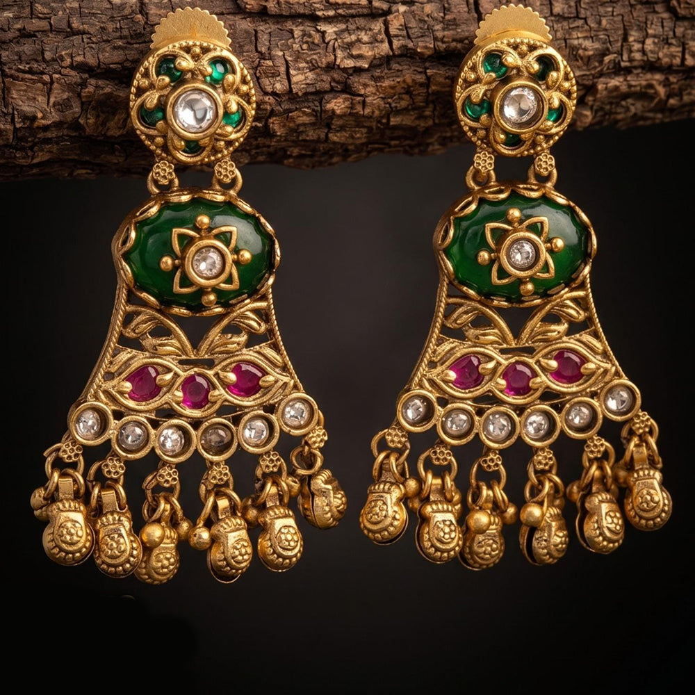 Tanish Art Jewellery Premium Copper Pota Stone And Pearl Dangler Earrings