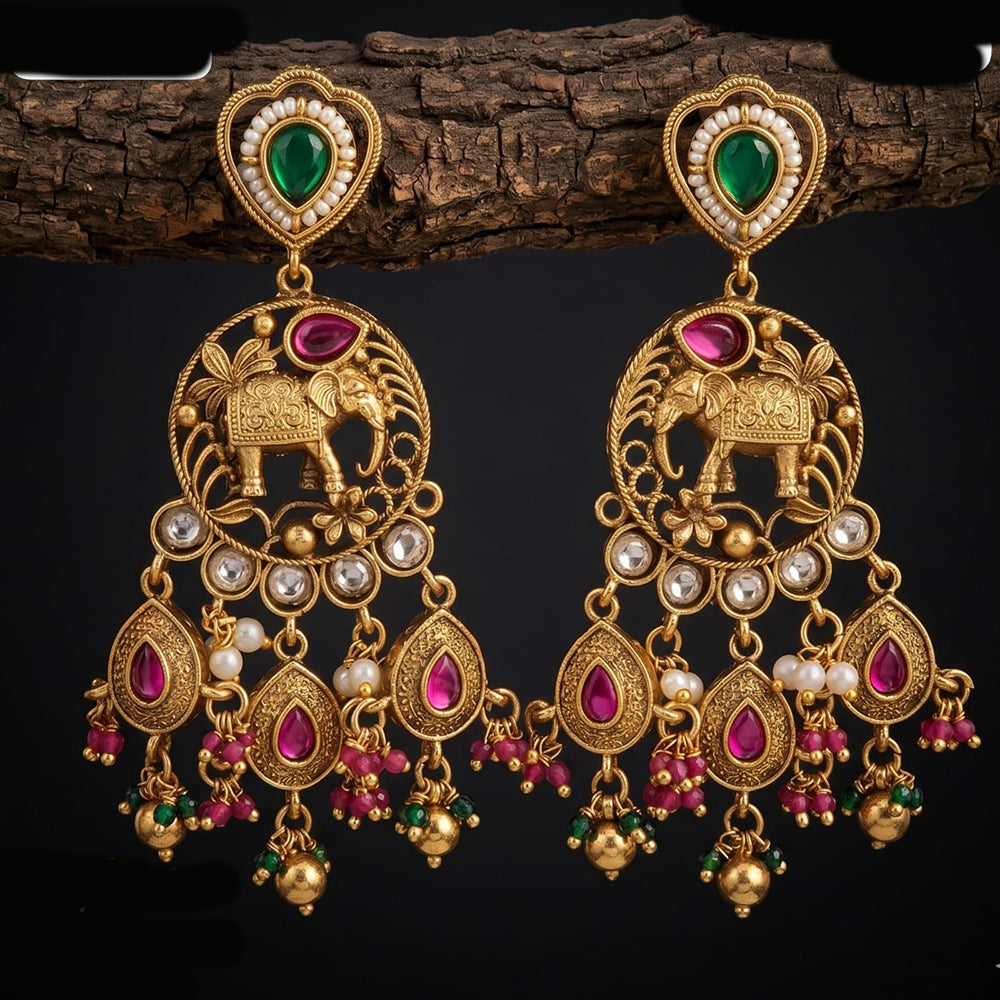 Tanish Art Jewellery Premium Copper Pota Stone And Pearl Dangler Earrings