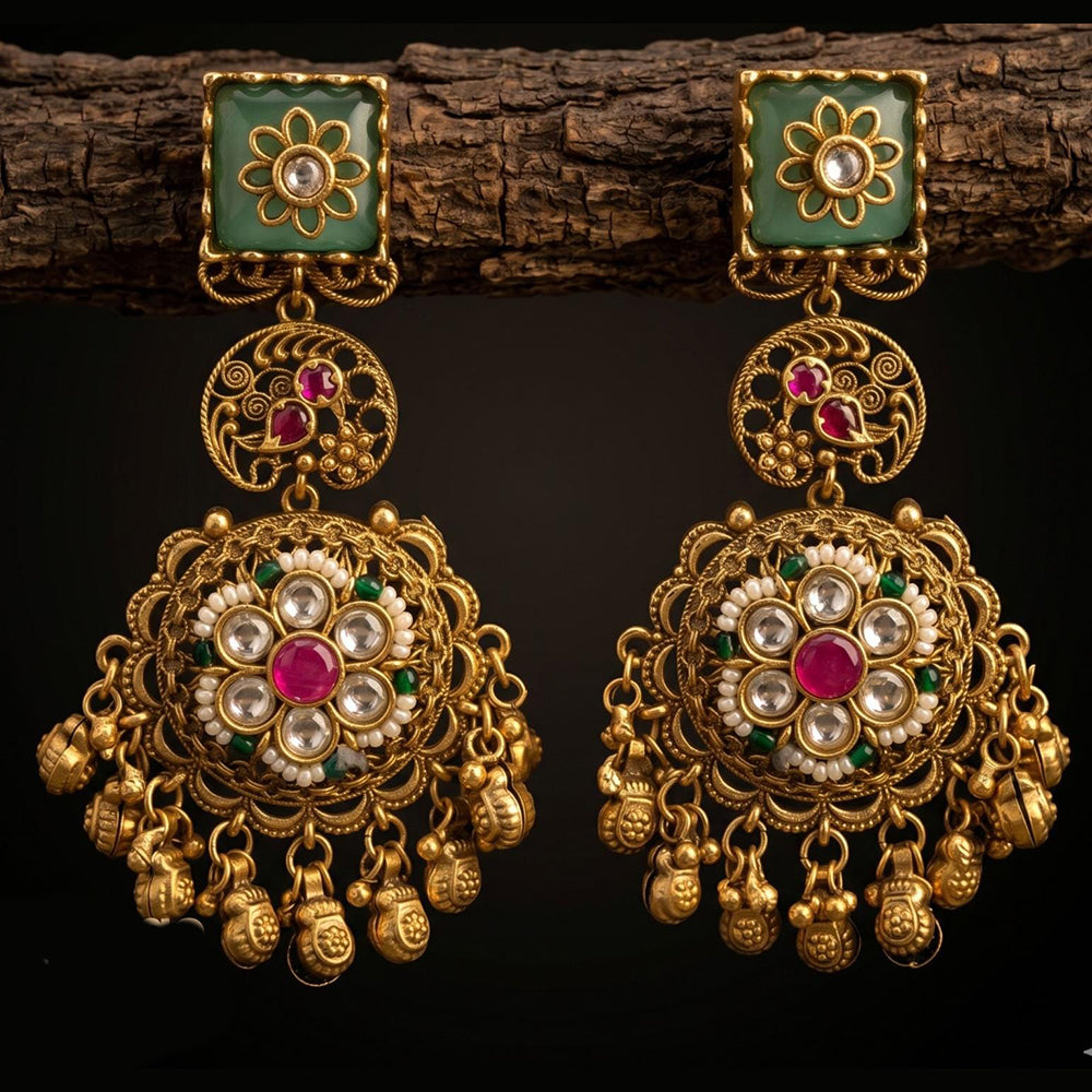 Tanish Art Jewellery Premium Copper Pota Stone And Pearl Dangler Earrings