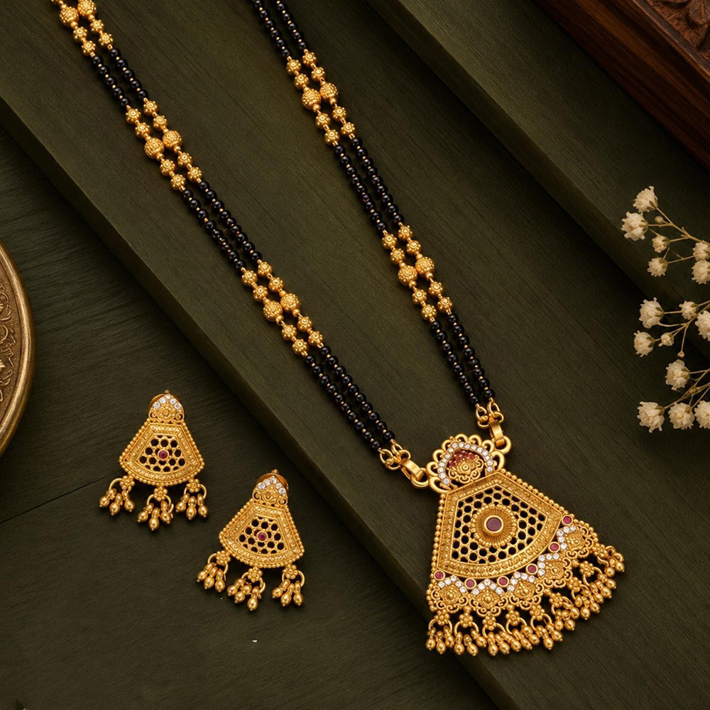 Tanish Art Jewellery Elegant Austrian Stone And Pota Stone Beads Mangalsutra Set