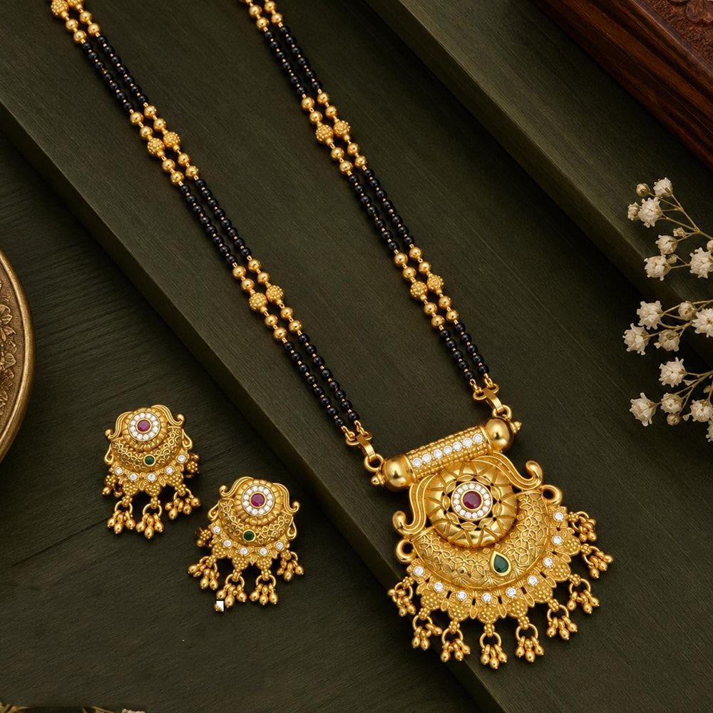 Tanish Art Jewellery Elegant Austrian Stone And Pota Stone Beads Mangalsutra Set