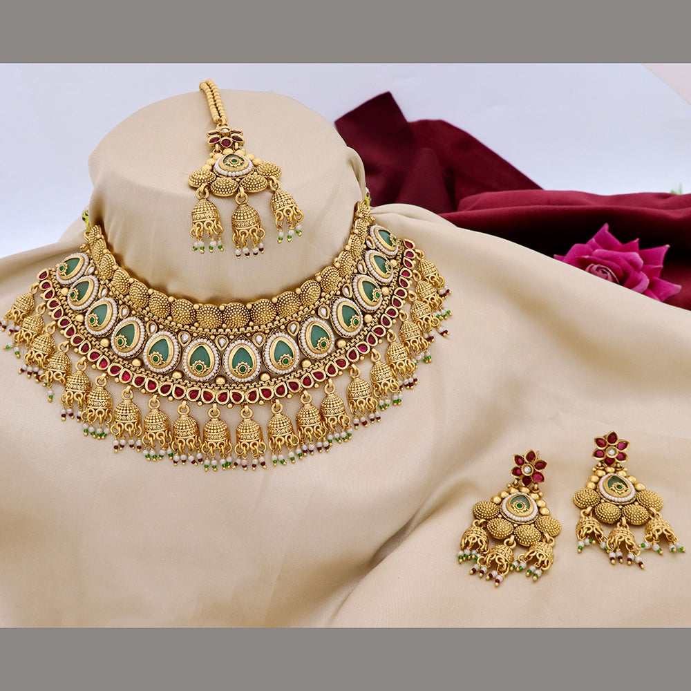 Tanish Art Jewellery Traditional Pota Stone And Pearl Choker Necklace Set