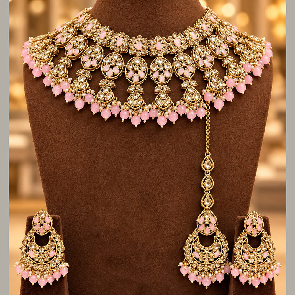 Tanish Art Jewellery Traditional Pota Stone And Beads Choker Necklace Set