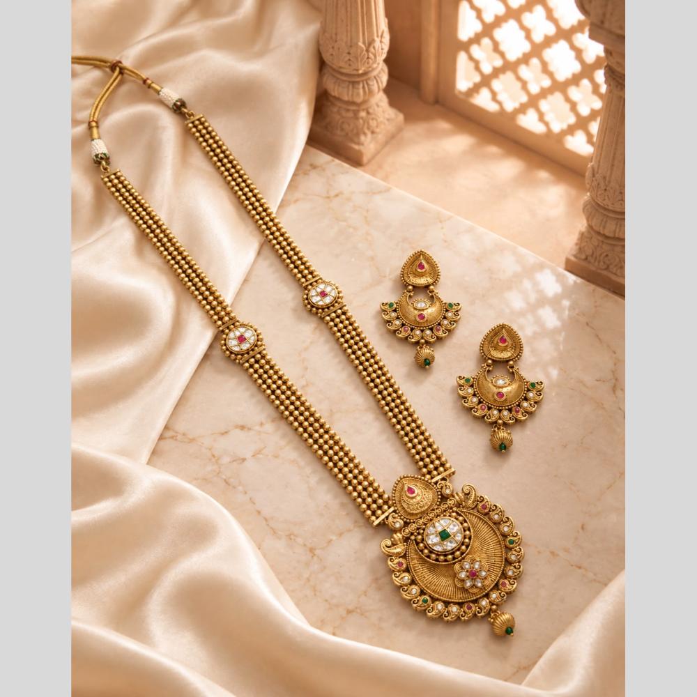 Tanish Art Jewellery Traditional Pota Stone And Beads Long Necklace Set