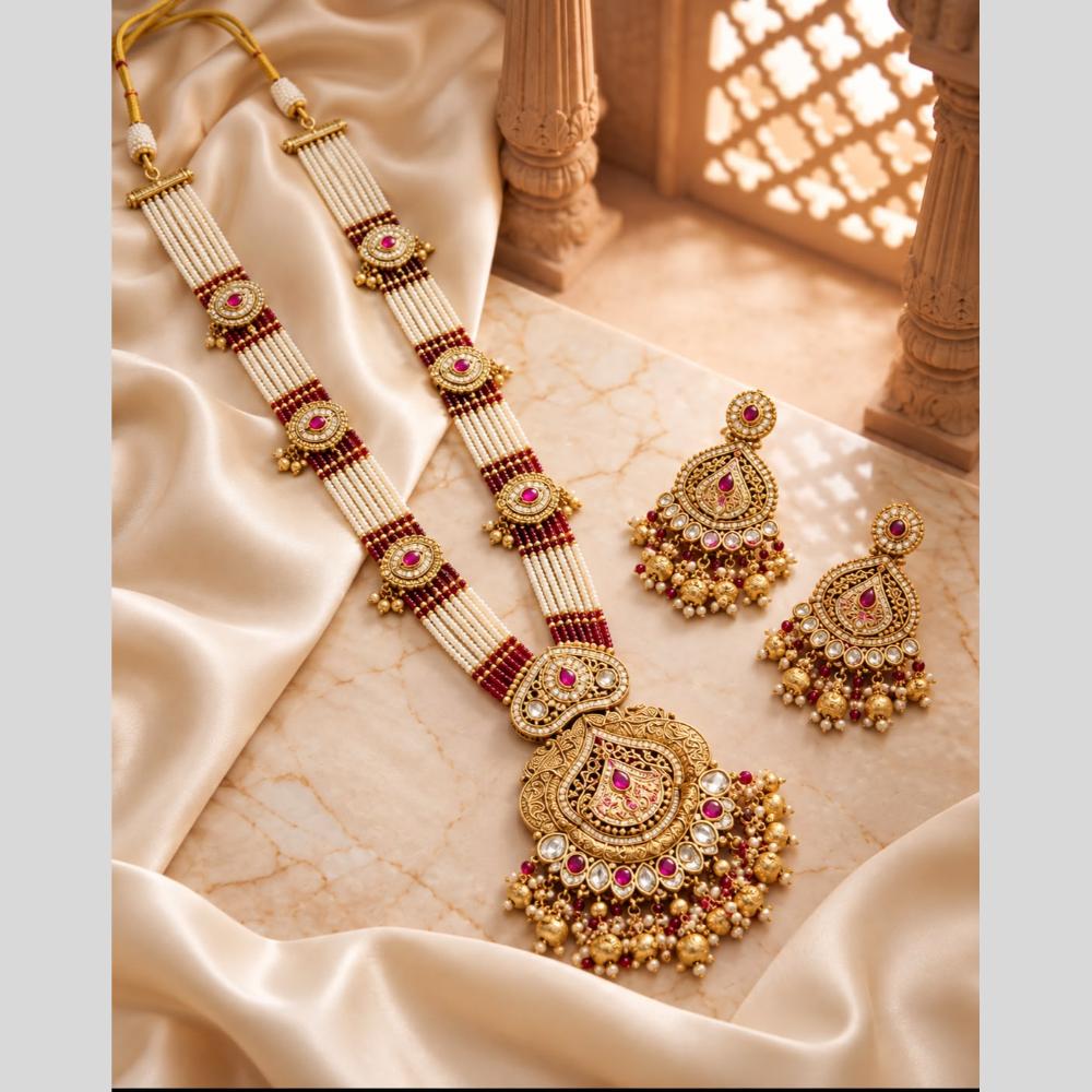 Tanish Art Jewellery Traditional Pota Stone And Beads Long Necklace Set
