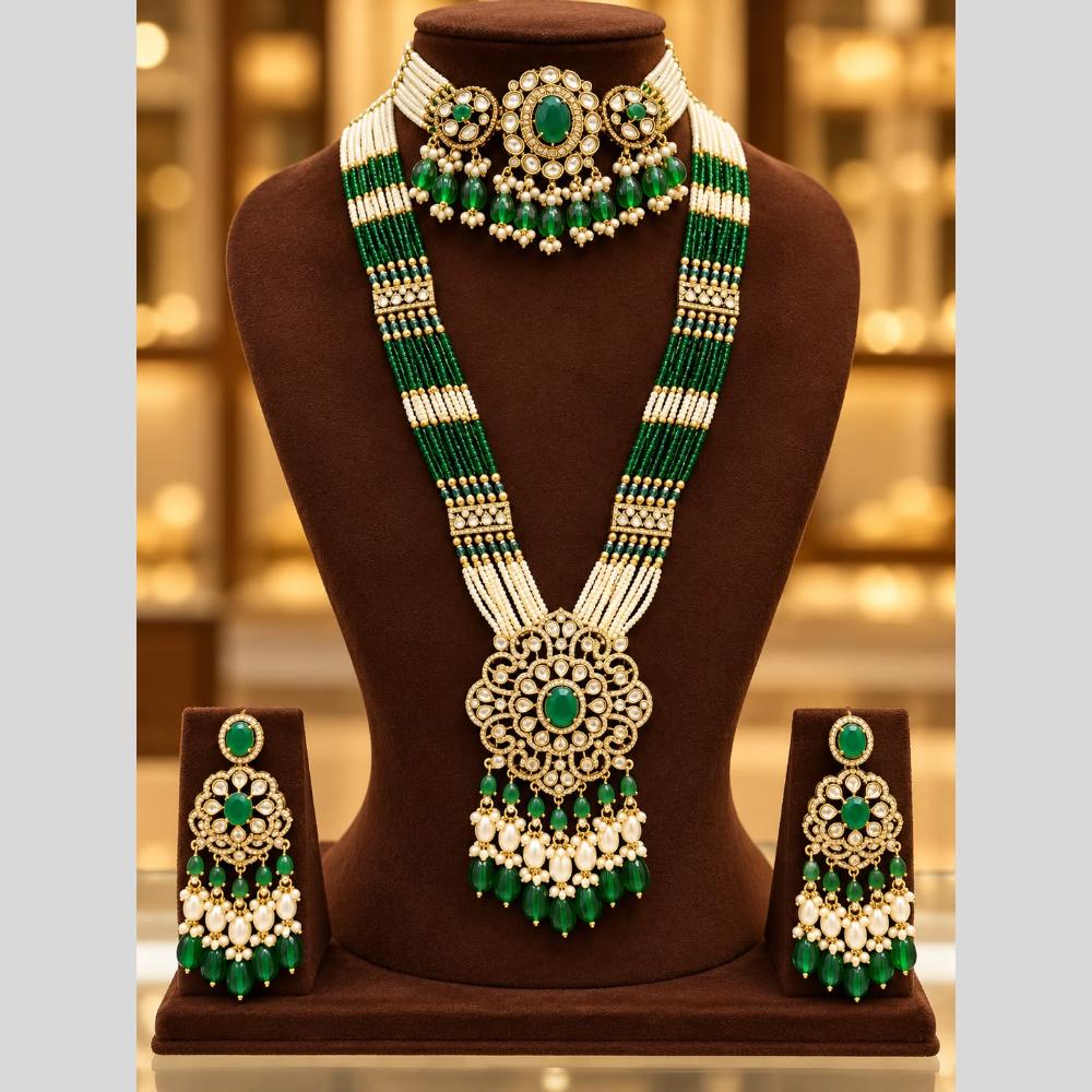 Tanish Art Jewellery American Diamond Dual Layer Designer Necklace Set
