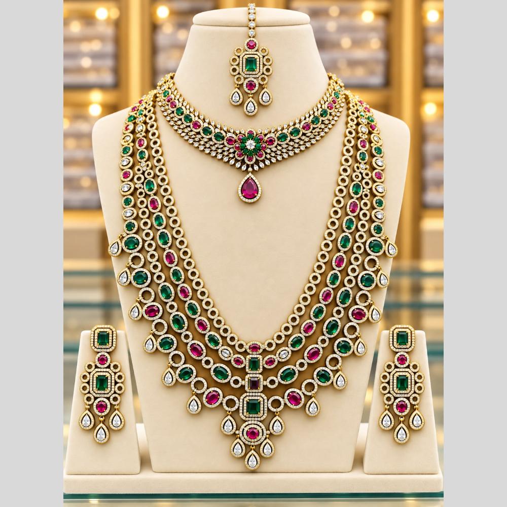 Tanish Art Jewellery American Diamond Dual Layer Designer Necklace Set