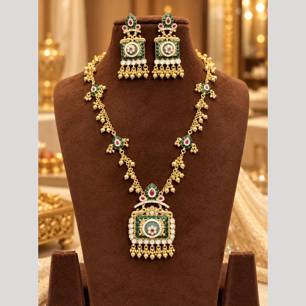 Tanish Art Jewellery Classic Pota Stone And Pearl Necklace Set for Women