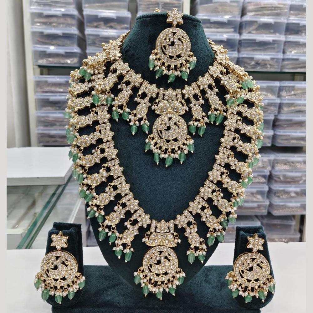 Tanish Art Jewellery Classic Pota Stone And Pearl Double Necklace Set for Women