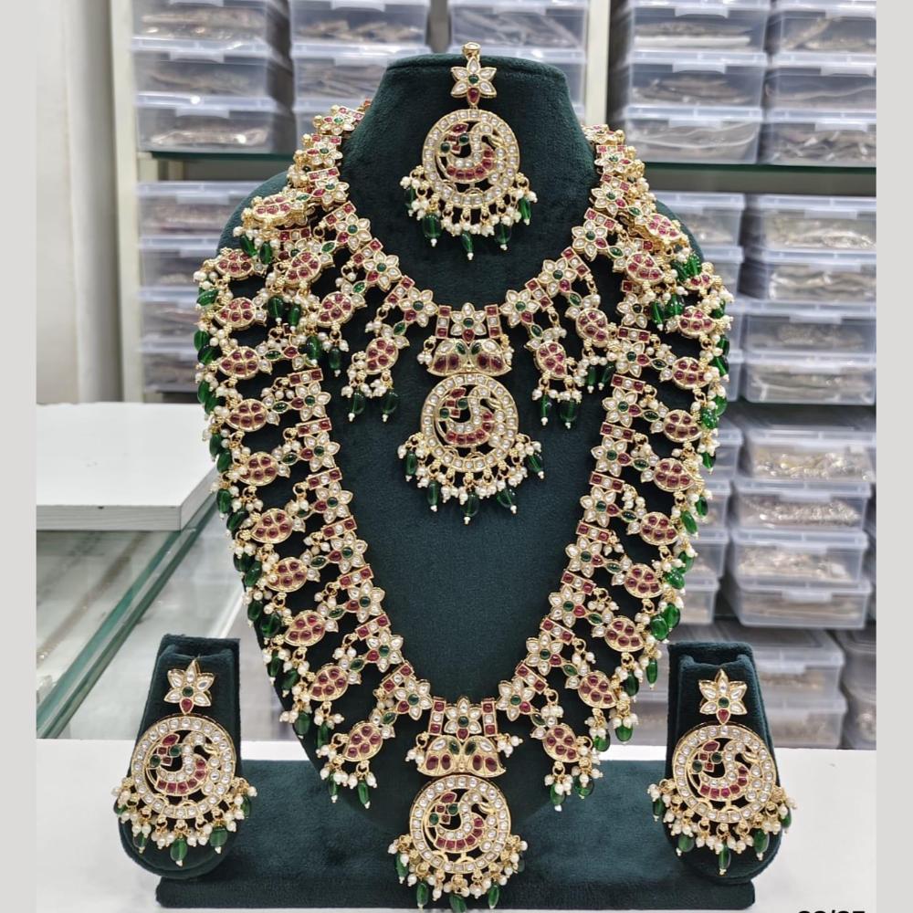 Tanish Art Jewellery Classic Pota Stone And Pearl Double Necklace Set for Women