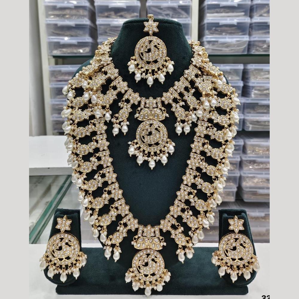 Tanish Art Jewellery Classic Pota Stone And Pearl Double Necklace Set for Women