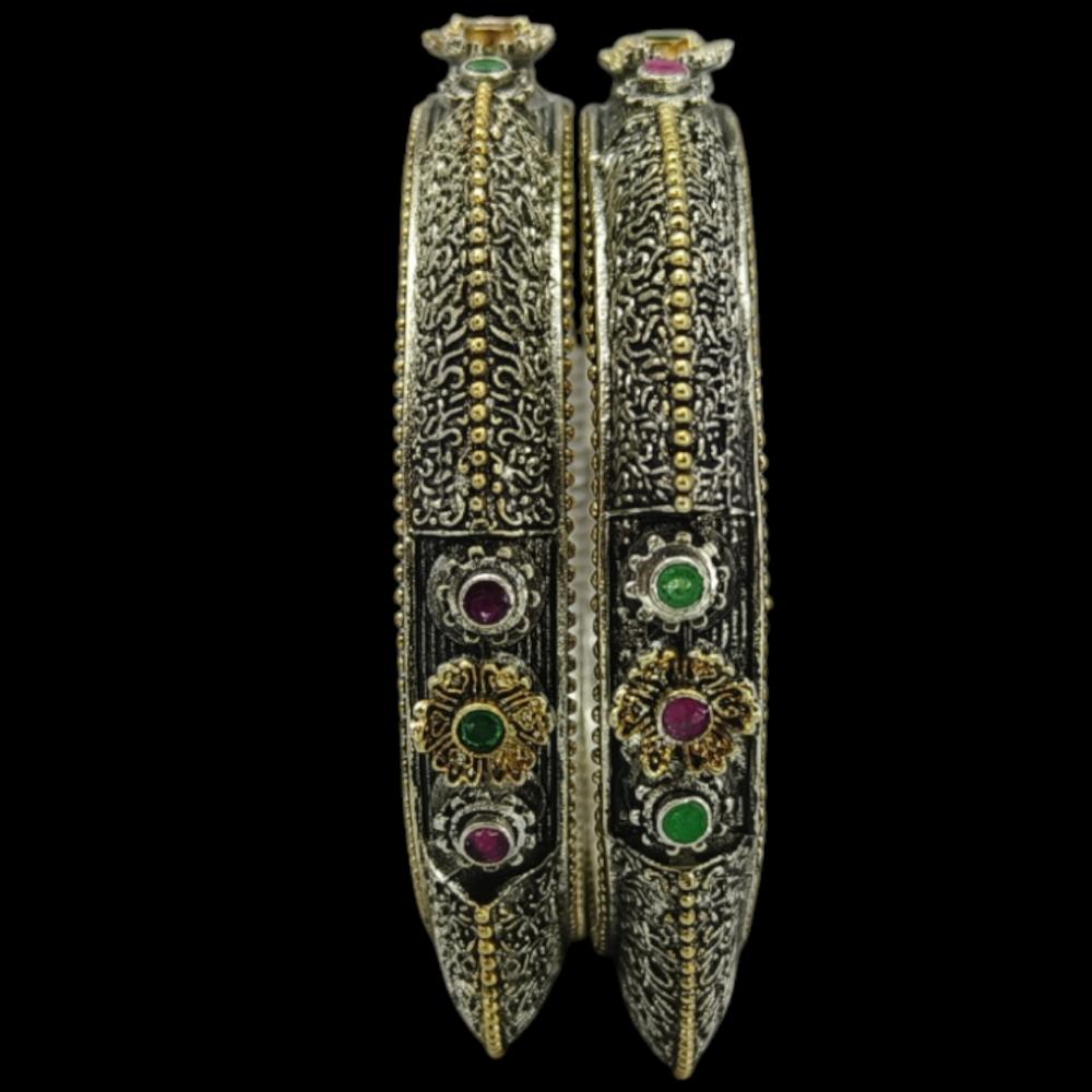 Amity Arts 2 Tone Plated Pota Stone Bangle (2 Piece)