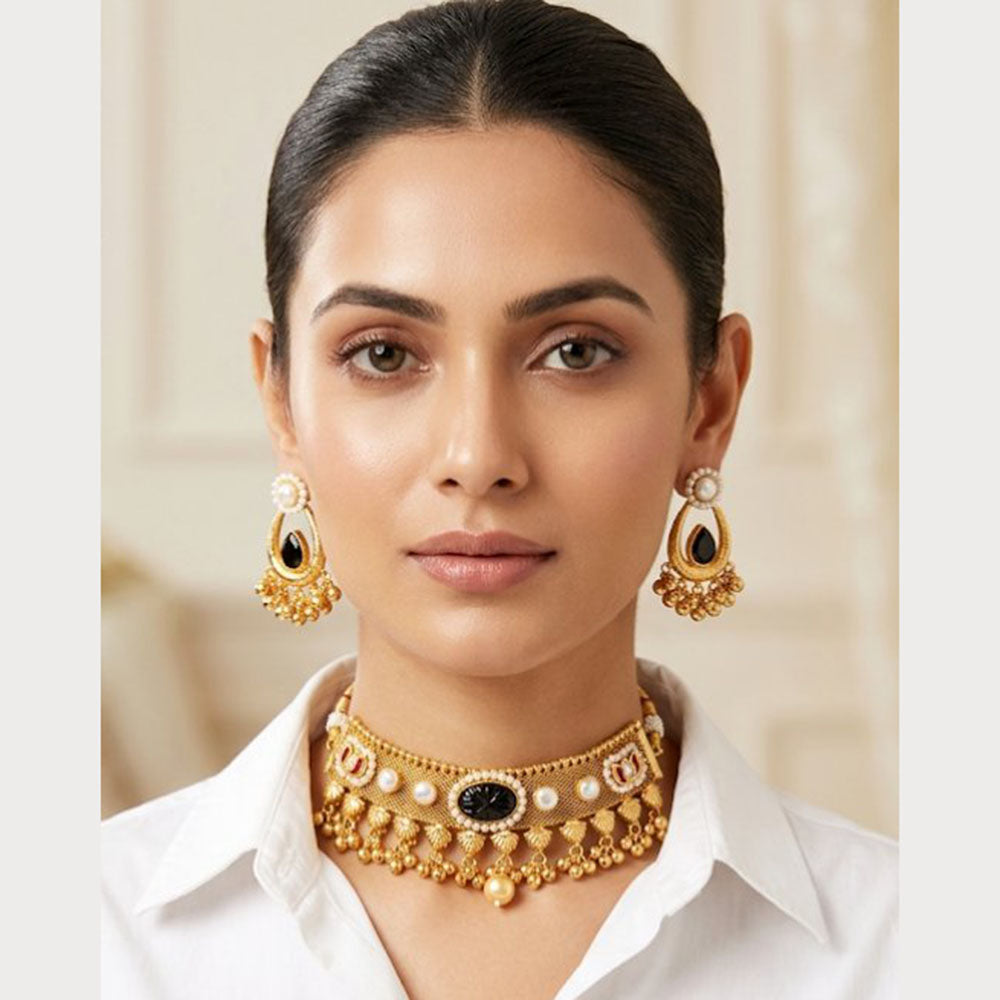 ZF Collection Elegant Pota Stone And Pearl Choker Necklace Set