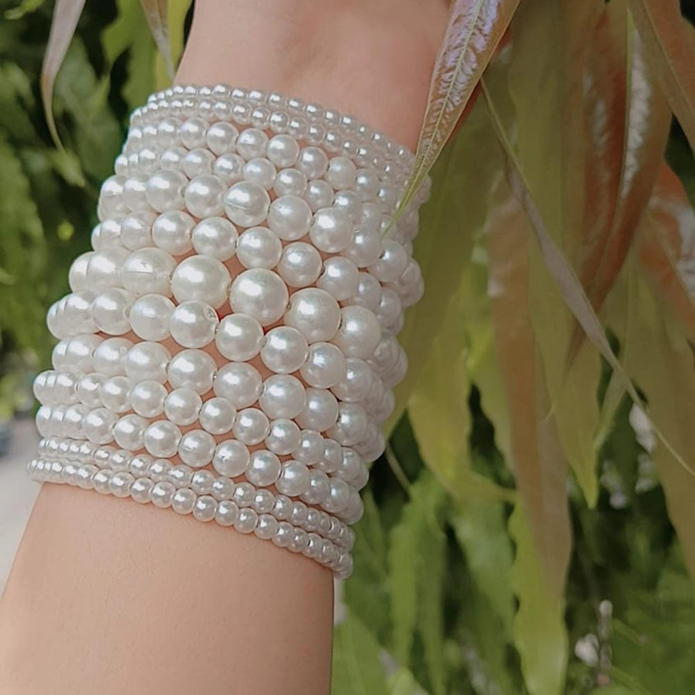 ZF Collection Designer Multilayered Beads And Pearl Spiral Bracelet