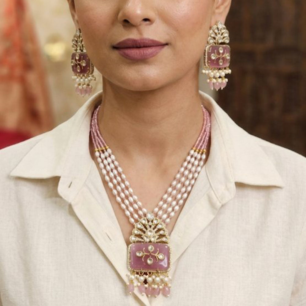ZF Collection Royal Kundan Stone Pearl And Beads Necklace Set