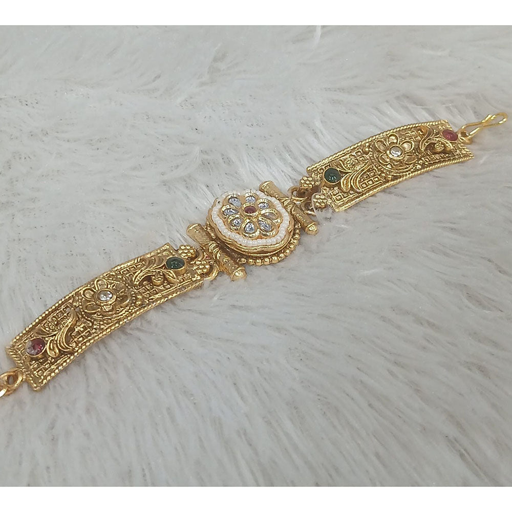 ZF Collection Festive Wear Pota Stone And Pearl Adjustable Bracelet