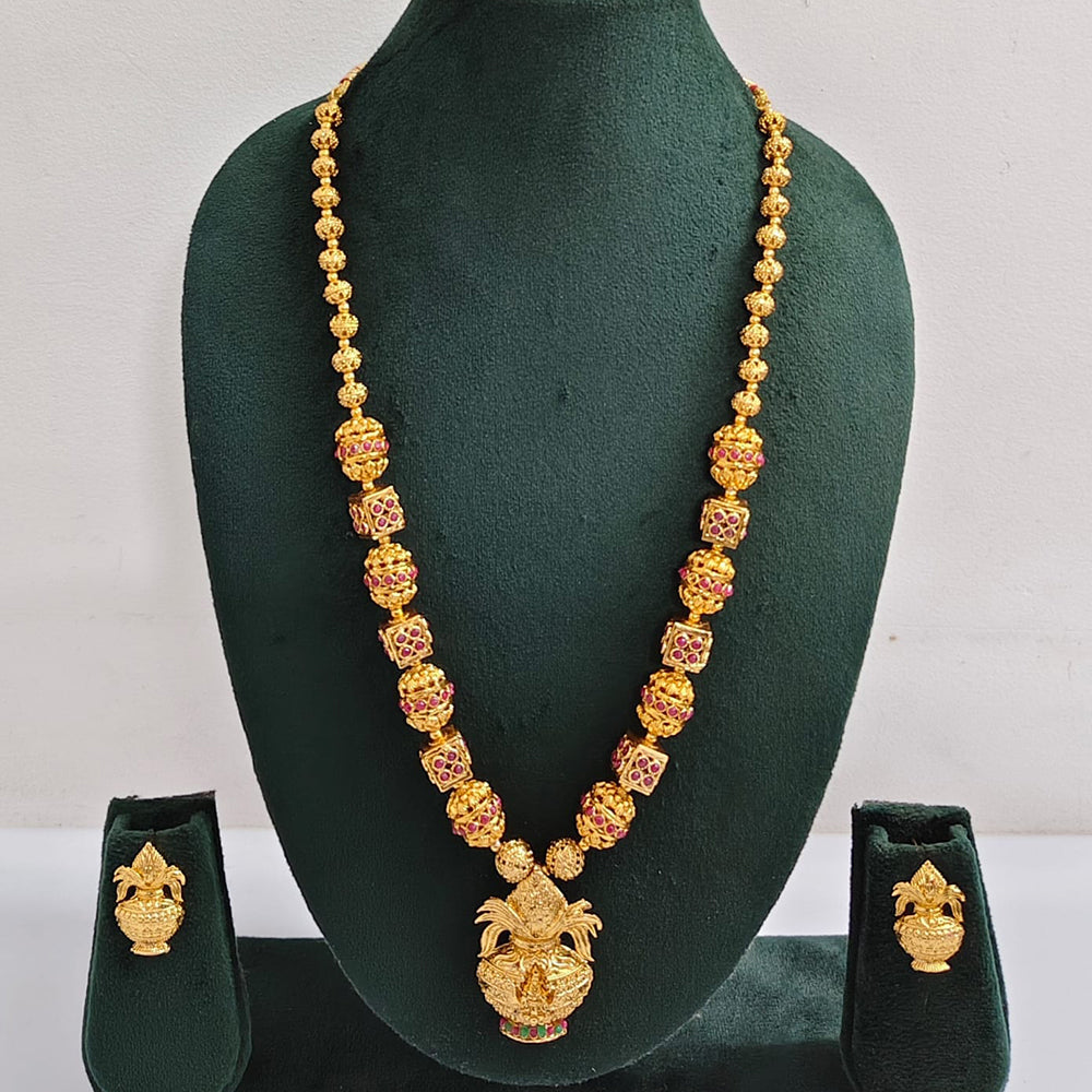 ZF Collection Traditional Pota Stone And Beads Temple Long Necklace Set